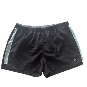 Asics Women's Size XL Running Short Black Aqua Drawstring Zipper Pocket 3"